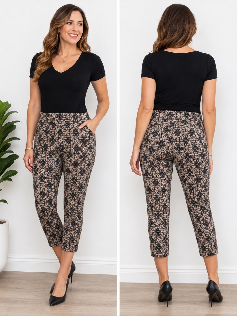 NWT Jules & Leopold Studio Damask Print Pull On Slim Capri Pants L/G Large